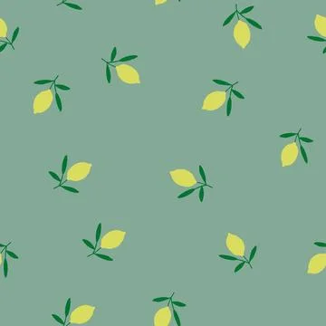 Vector seamless pattern with lemons on olive green background. Juicy fruits Stock Illustration