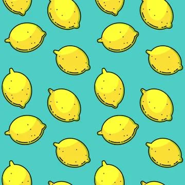 Vector seamless pattern with lemons on the turquoise background Stock Illustration