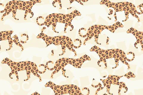 Vector seamless pattern with leopard. Vector illustration Stock Illustration
