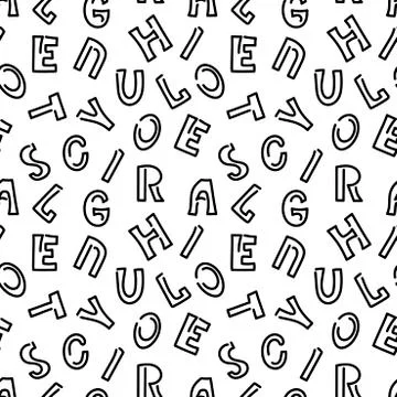 Vector seamless pattern with letters of the alphabet. Hand drawn doodle illus Stock Illustration