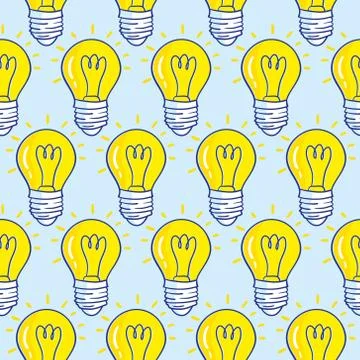 Vector seamless pattern with light bulbs. Hand drawn design. Stock Illustration