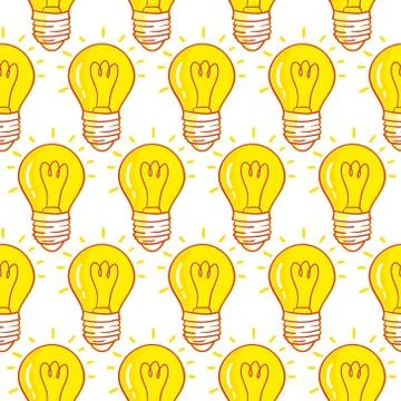 Vector seamless pattern with light bulbs. Hand drawn design. Stock Illustration