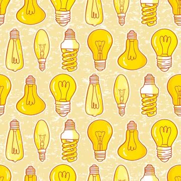Vector seamless pattern with light bulbs. Hand drawn design. Stock Illustration