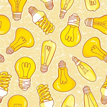 Vector seamless pattern with light bulbs. Hand drawn design. Stock Illustration