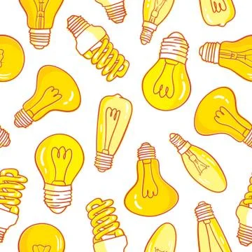 Vector seamless pattern with light bulbs. Hand drawn design. Stock Illustration