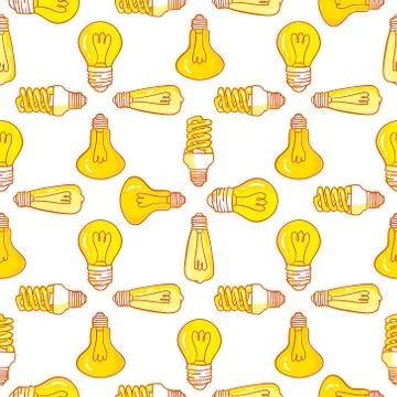 Vector seamless pattern with light bulbs. Hand drawn design. Stock Illustration