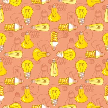 Vector seamless pattern with light bulbs. Hand drawn design. 스톡 일러스트