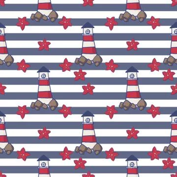 Vector seamless pattern with lighthouse. Stock Illustration