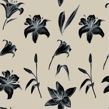 Vector seamless pattern of lilly flower. Hand drawn vector illustration 스톡 일러스트