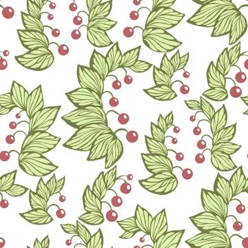Vector seamless pattern with lily flower plants in green and red colors. Ther Stock Illustration