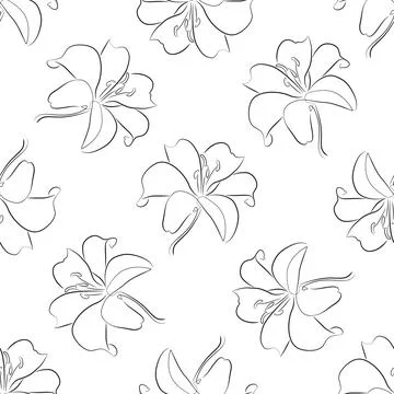 Vector seamless pattern with lily flower outline. Decorative line art vector Stock Illustration