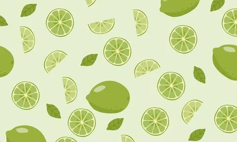 Vector seamless pattern with lime fruits. Citrus on mint. Vector illustrati.. 스톡 일러스트