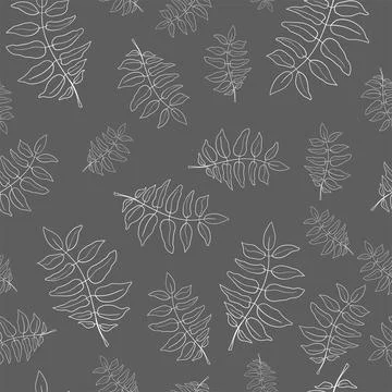 Vector seamless pattern. Line art of leaves. Autumn, spring, summer. Stock Illustration
