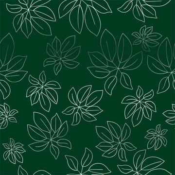 Vector seamless pattern. Line art of leaves. Autumn, spring, summer. Stock Illustration