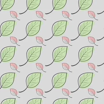 Vector seamless pattern. Line art of leaves. Autumn, spring, summer. Stock Illustration
