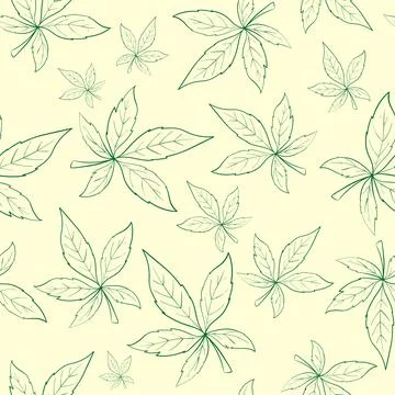 Vector seamless pattern. Line art of leaves. Autumn, spring, summer. Stock Illustration