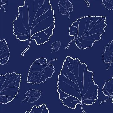 Vector seamless pattern. Line art of leaves. Autumn, spring, summer. Stock Illustration