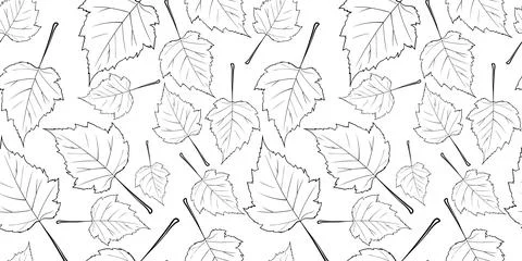 Vector seamless pattern. Line art of leaves. Autumn, spring, summer. Stock Illustration