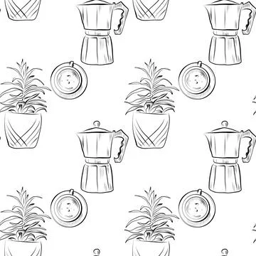 Vector seamless pattern line art elements coffee shop 库存插图