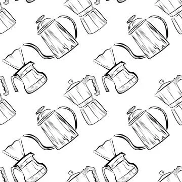 Vector seamless pattern line art elements coffee shop 库存插图