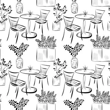 Vector seamless pattern line art elements coffee shop 库存插图