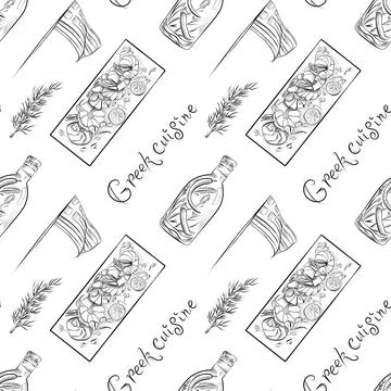 Vector seamless pattern line art elements - food, cuisine Stock Illustration