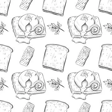 Vector seamless pattern line art elements - food, cuisine Stock Illustration
