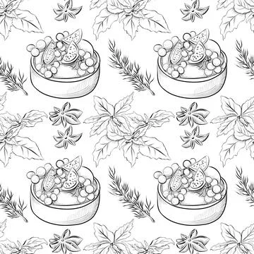 Vector seamless pattern line art elements - food, cuisine 스톡 일러스트
