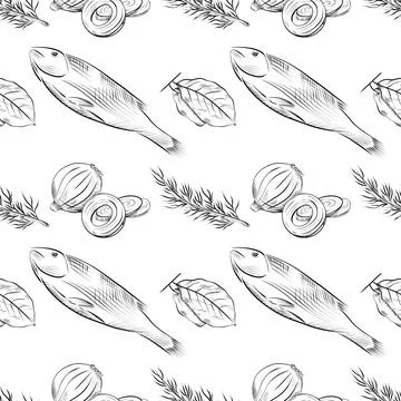 Vector seamless pattern line art elements - food, cuisine Stock Illustration