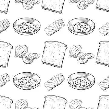 Vector seamless pattern line art elements - food, cuisine Stock Illustration