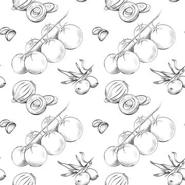 Vector seamless pattern line art elements - food, cuisine Stock Illustration