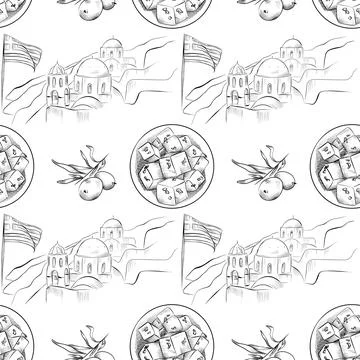 Vector seamless pattern line art elements - food, cuisine Illustrazione stock