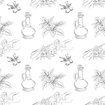 Vector seamless pattern line art elements - food, cuisine Stock Illustration