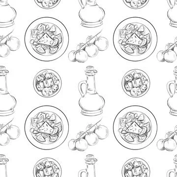 Vector seamless pattern line art elements - food, cuisine Stock Illustration