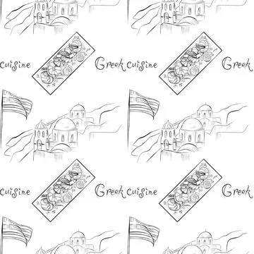 Vector seamless pattern line art elements - food, cuisine Stock Illustration