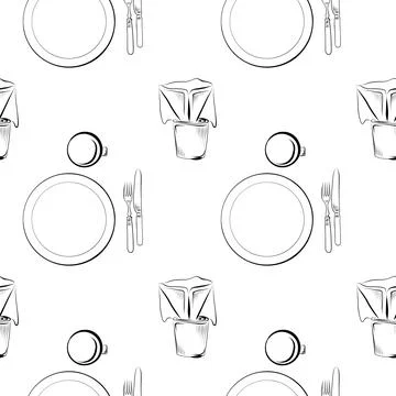 Vector seamless pattern line art elements - food, cuisine Stock Illustration