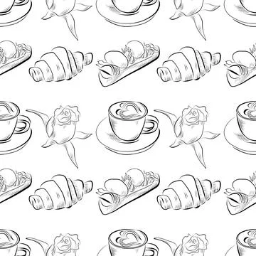 Vector seamless pattern line art elements - food, cuisine Stockillustratie