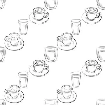 Vector seamless pattern line art elements - food, cuisine breakfast 스톡 일러스트