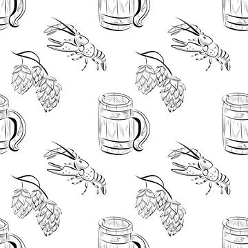 Vector seamless pattern line art elements beer bar Stock Illustration