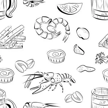Vector seamless pattern line art elements beer bar Stock Illustration