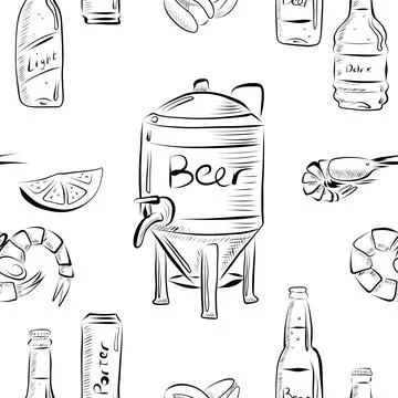 Vector seamless pattern line art elements beer bar Stock Illustration