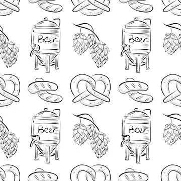 Vector seamless pattern line art elements beer bar Stock Illustration