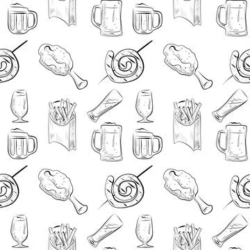 Vector seamless pattern line art elements beer bar Stock Illustration