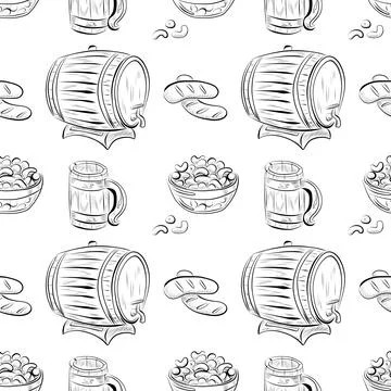 Vector seamless pattern line art elements beer bar Stock Illustration