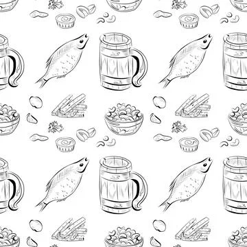 Vector seamless pattern line art elements beer bar イラスト素材