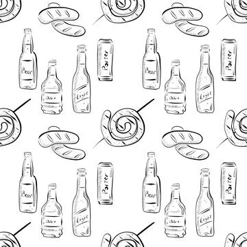 Vector seamless pattern line art elements beer bar Stock Illustration