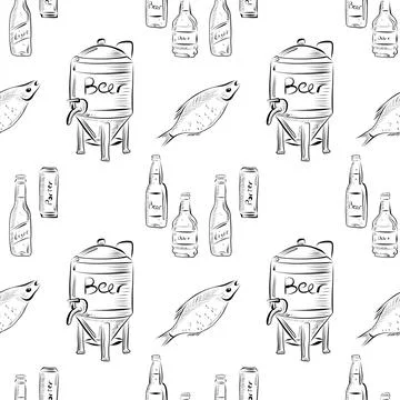 Vector seamless pattern line art elements beer bar イラスト素材