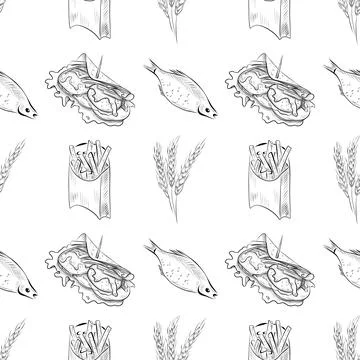 Vector seamless pattern line art elements beer bar Illustrazione stock