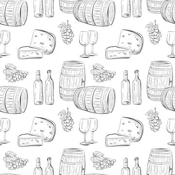Vector seamless pattern line art elements - food, cuisine Stock Illustration