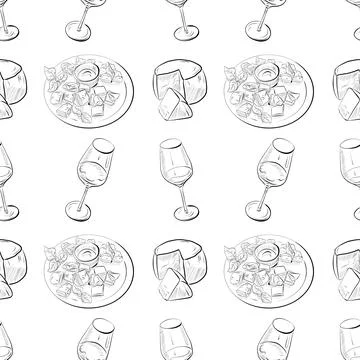 Vector seamless pattern line art elements - food, cuisine Stock Illustration
